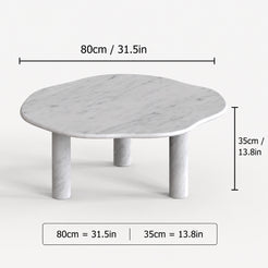OIXDESIGN SunAura Carrara white marble coffee table size and dimensions in cm and inches