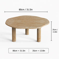 OIXDESIGN SunAura travertine coffee table size and dimensions in cm and inches