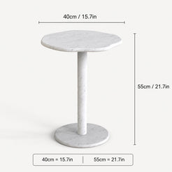 OIXDESIGN SunAura round Carrara white marble side table size and dimensions in cm and inches