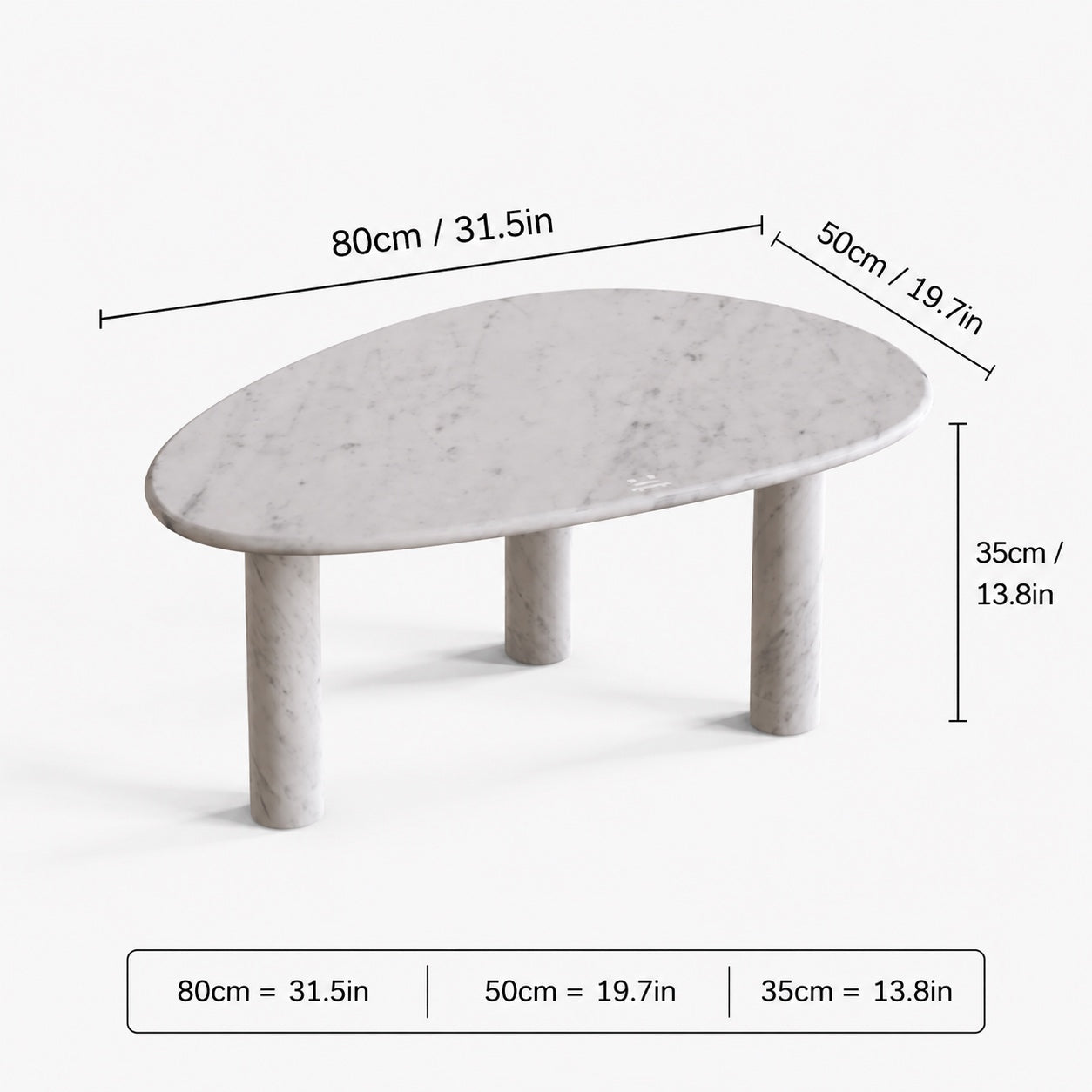 OIXDESIGN SwanEgg Carrara white marble coffee table size and dimensions in cm and inches