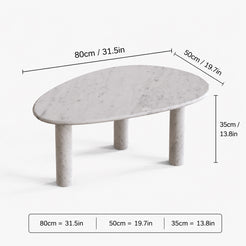 OIXDESIGN SwanEgg Carrara white marble coffee table size and dimensions in cm and inches