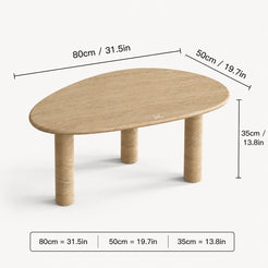 OIXDESIGN SwanEgg travertine coffee table size and dimensions in cm and inches