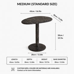 OIXDESIGN SwanEgg black marble side table standard and custom size dimensions in cm and inches