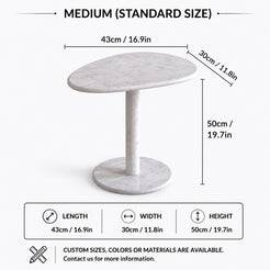 OIXDESIGN SwanEgg Carrara white marble side table standard and custom size dimensions in cm and inches