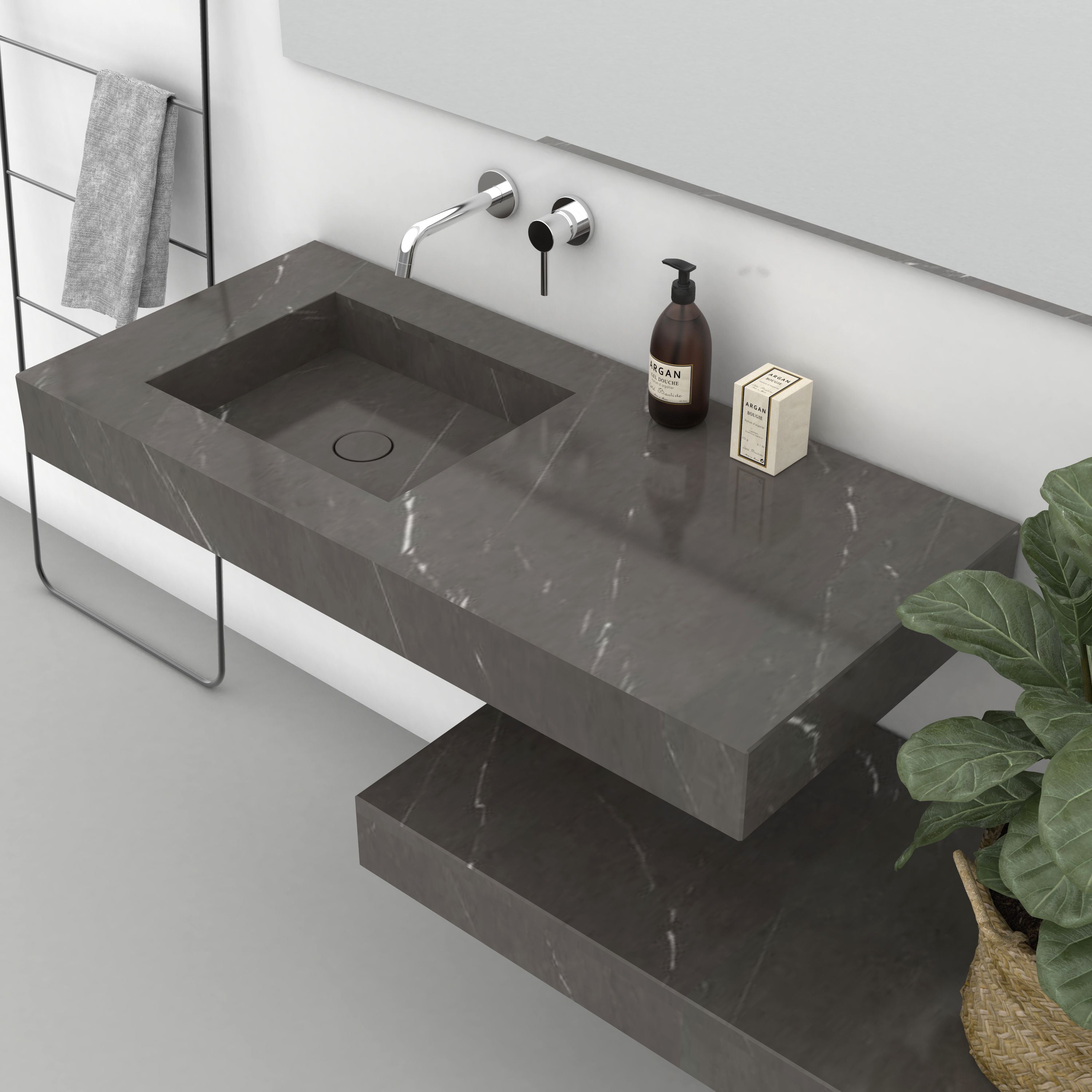 Tacita Integrated Perlato Marble Trough Sink