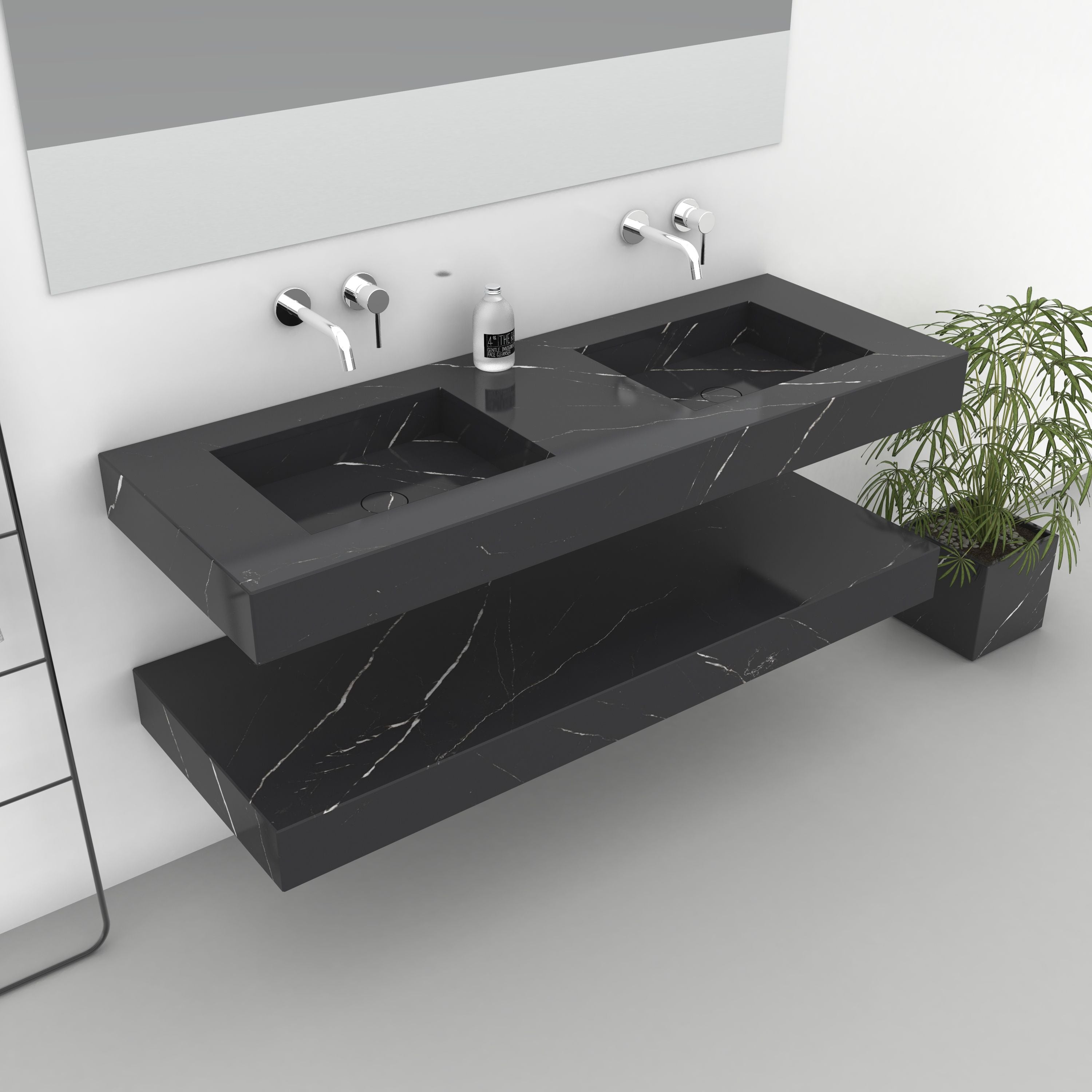 Taipa Integrated Portoro Marble Double Trough Sink