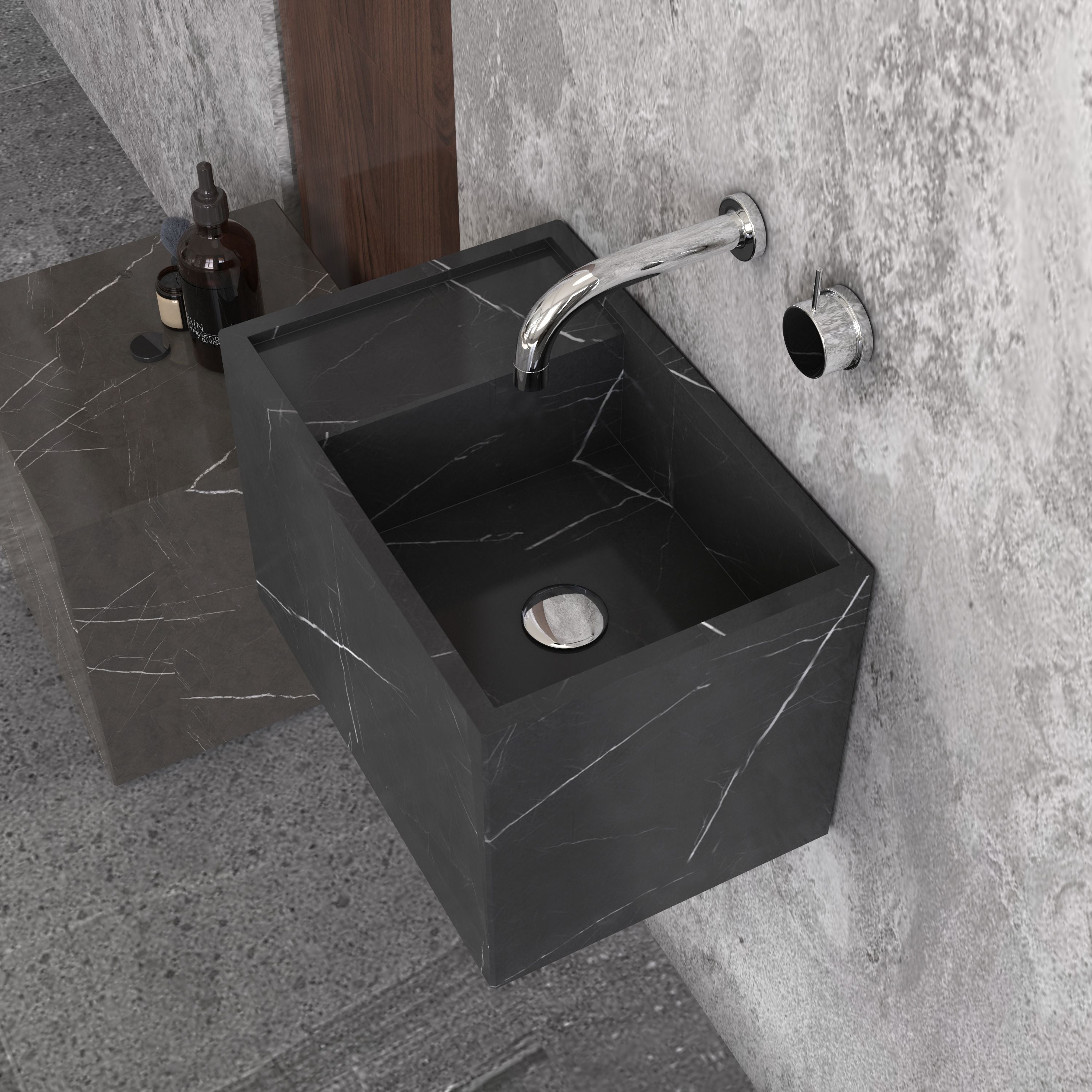 Tilika Rectangular Wall-Mounted Portoro Marble Sink