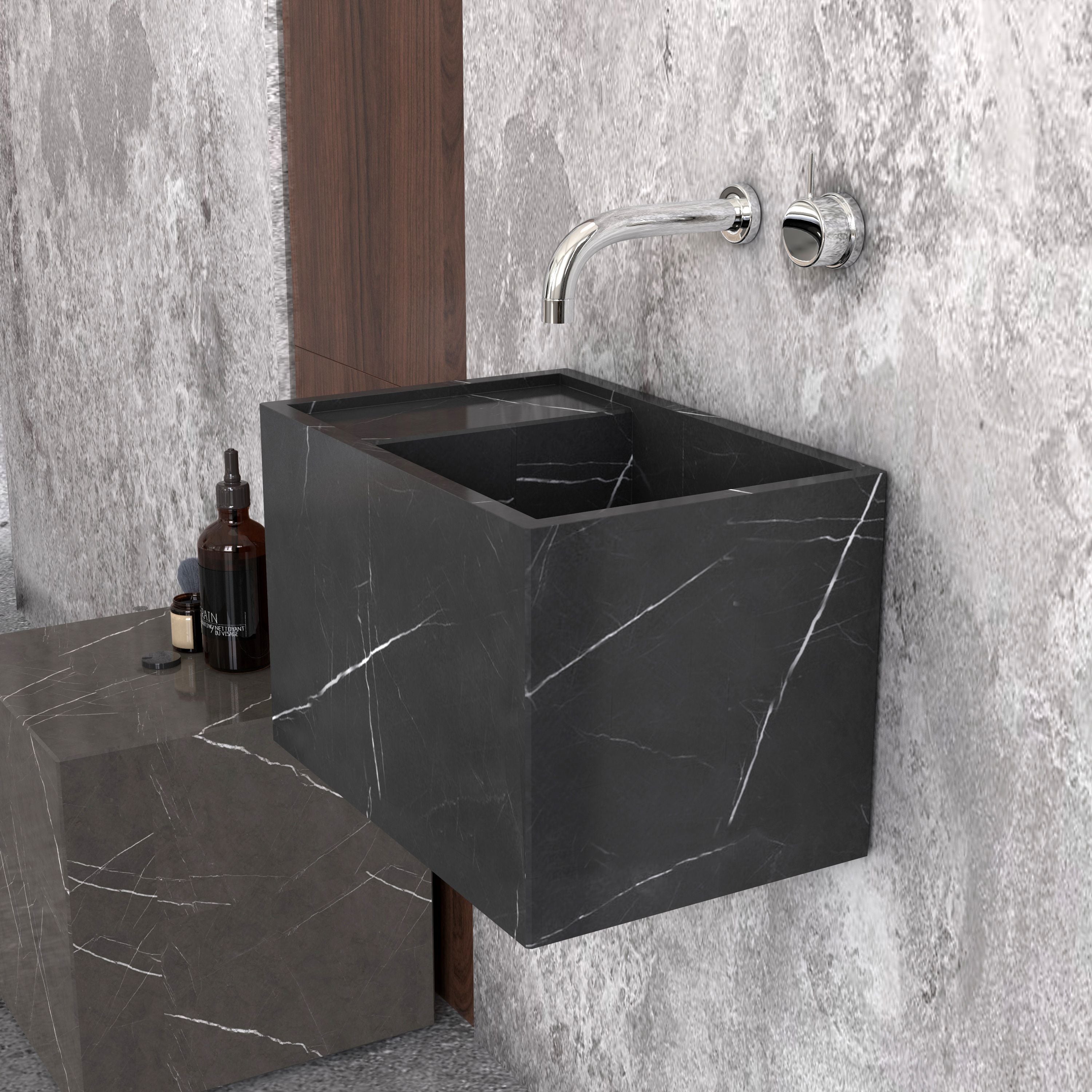 Tilika Rectangular Wall-Mounted Portoro Marble Sink