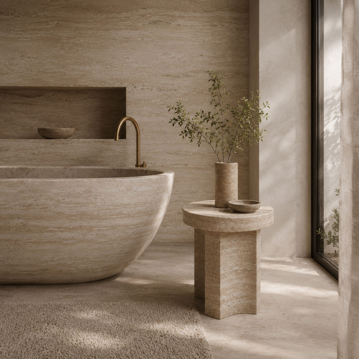 Natural stone bath interior representing trade and project order solutions by OIXDESIGN