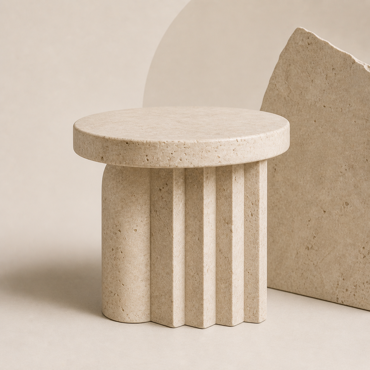 OIXDESIGN sculptural natural stone piece in a minimalist studio setting for design-led projects