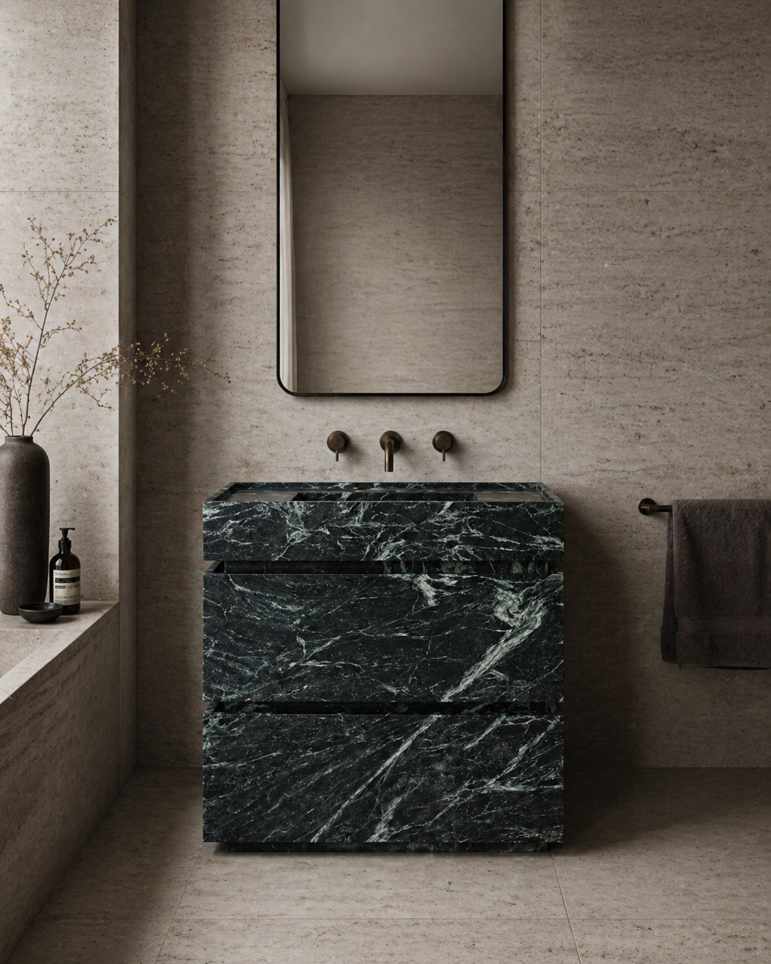 Verde 90 Green Marble Vanity with Drawers