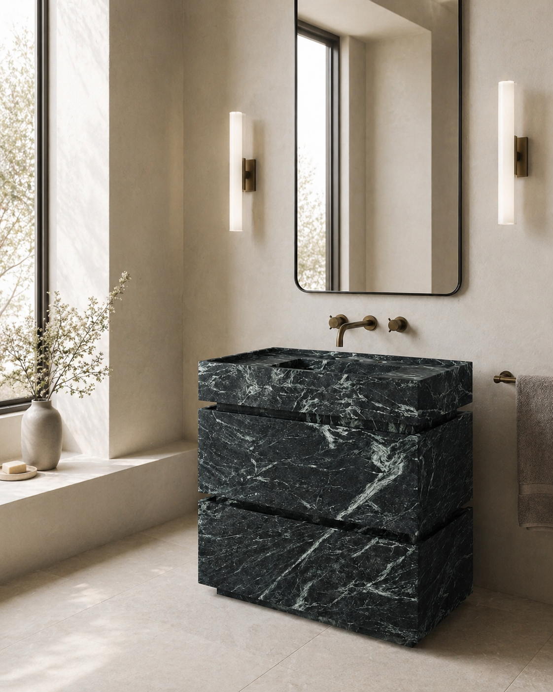 Verde 90 Green Marble Vanity with Drawers