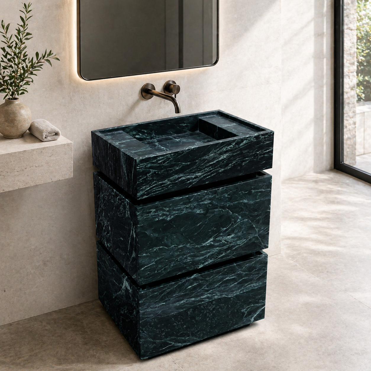 Verde Amazon Green Marble Vanity with Drawers