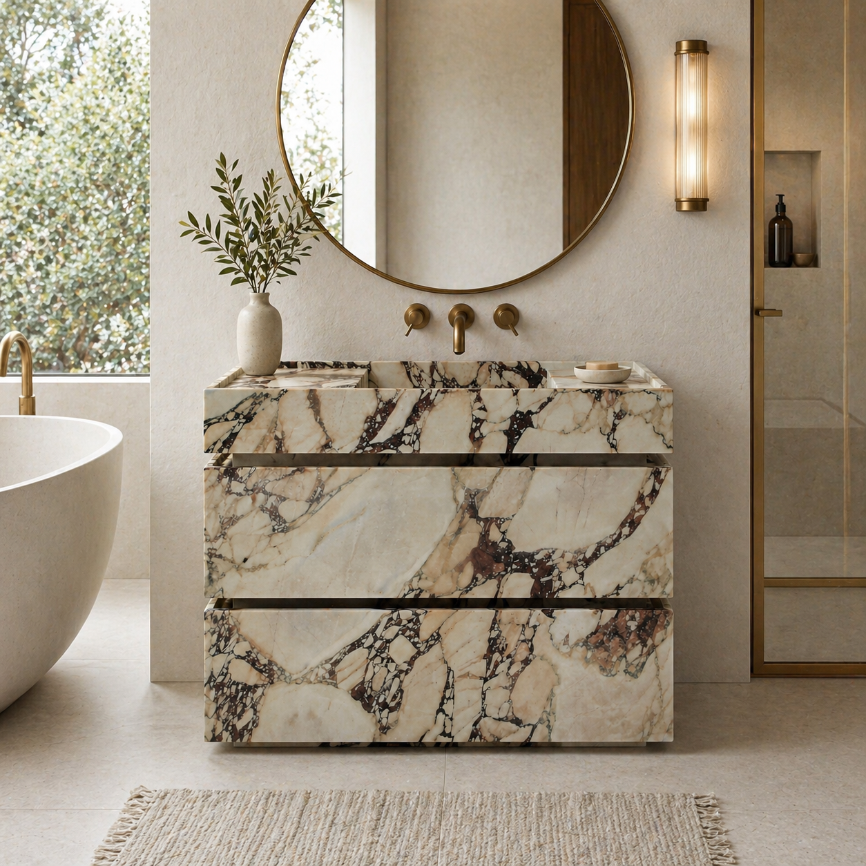Viola 110 Calacatta Viola Marble Vanity with Drawers