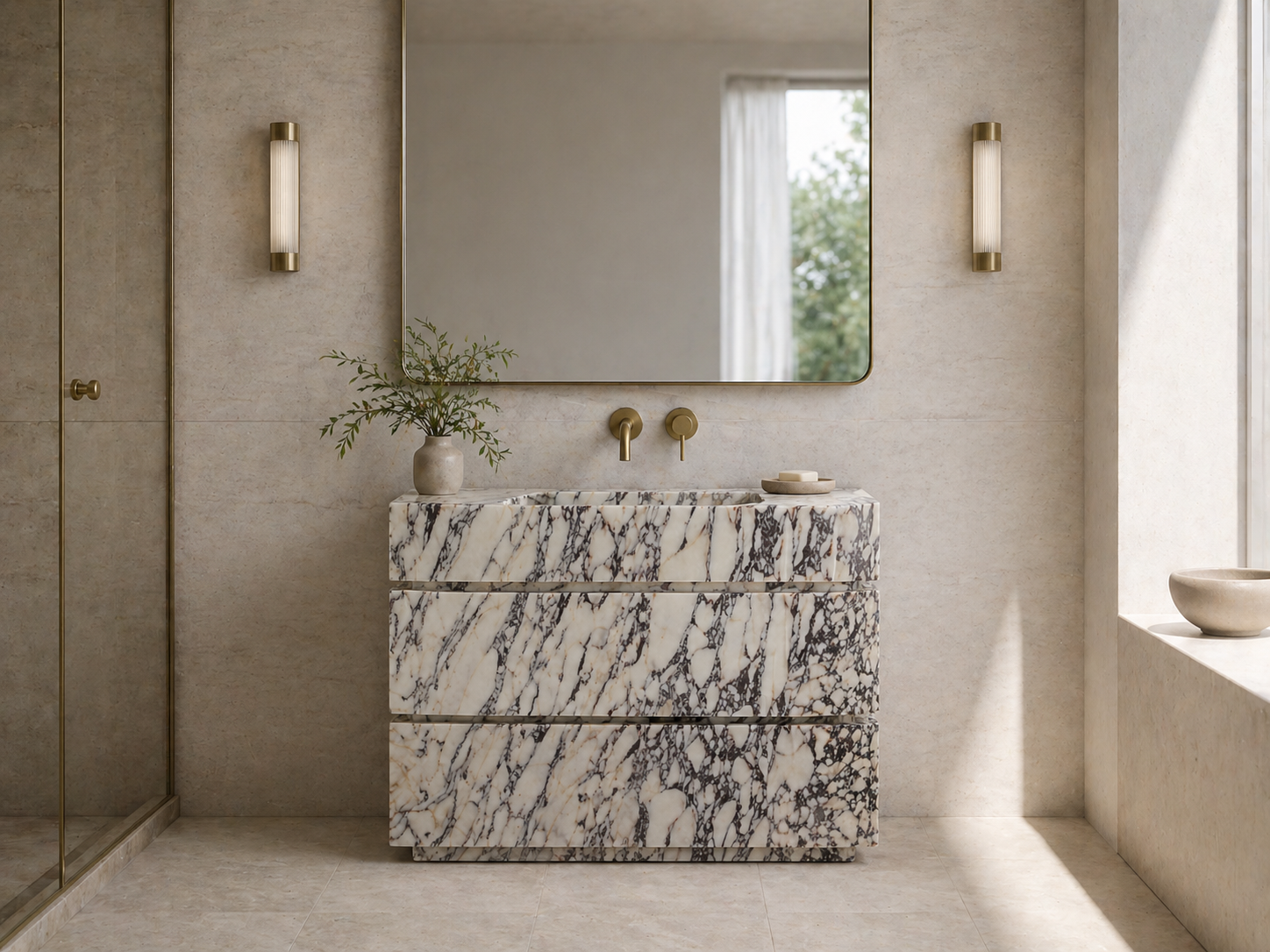 Viola 90 Calacatta Viola Marble Vanity with Drawers