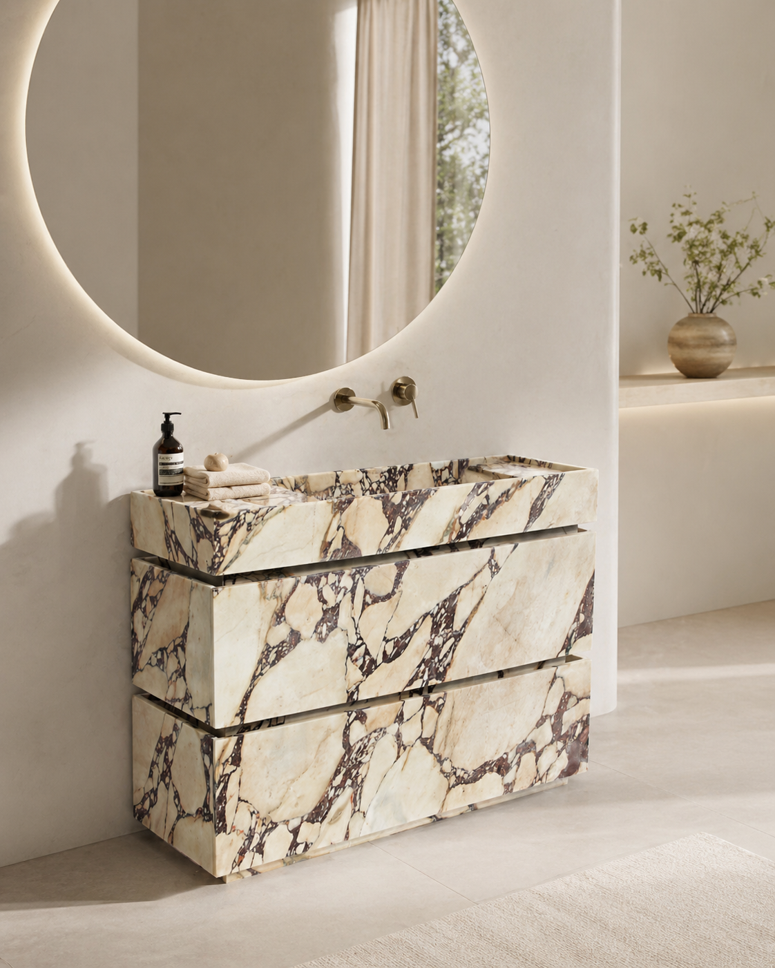 Viola Grand Calacatta Viola Marble Vanity with Drawers