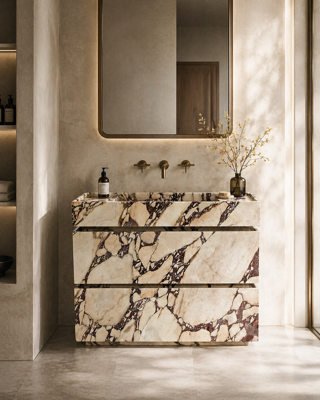 Viola Grand Calacatta Viola Marble Vanity with Drawers