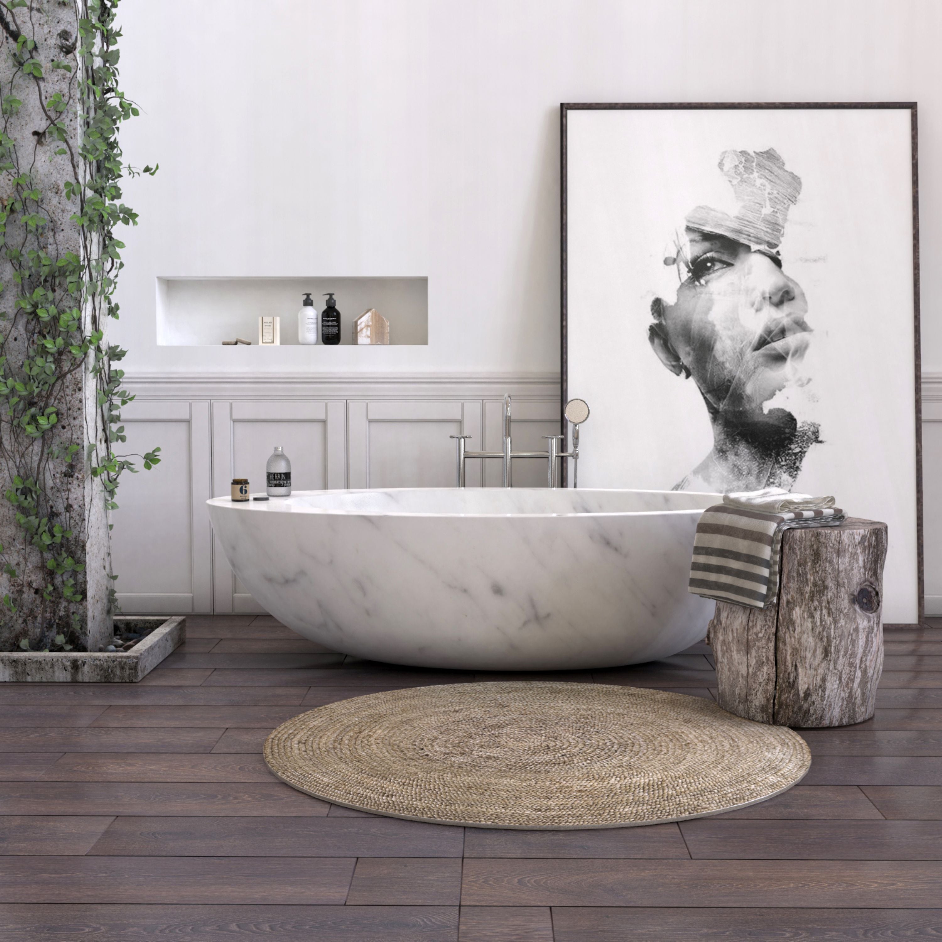 Yaris Freestanding Marble Soaking Bathtub – Carrara White Marble