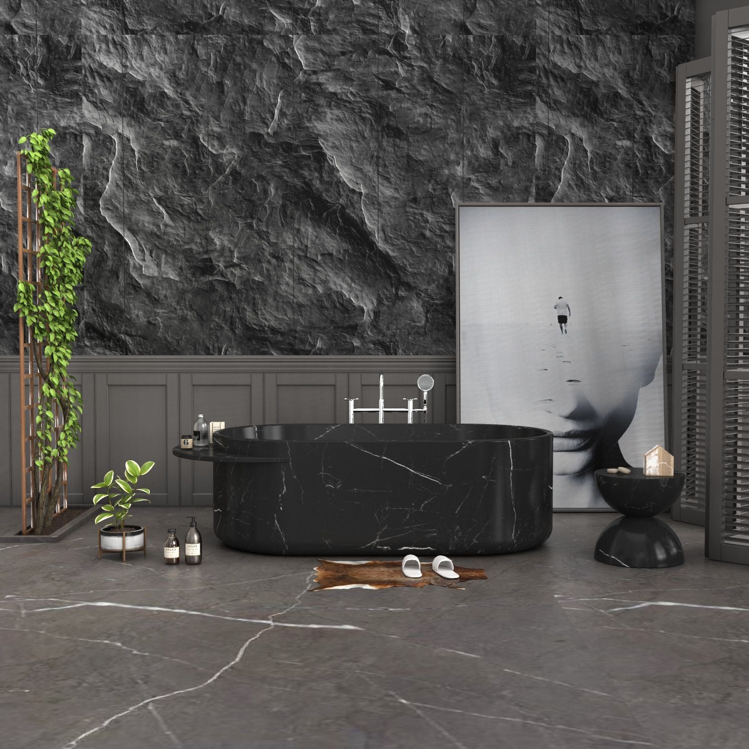 Yetta Freestanding Marble Soaking Bathtub – Portoro Marble