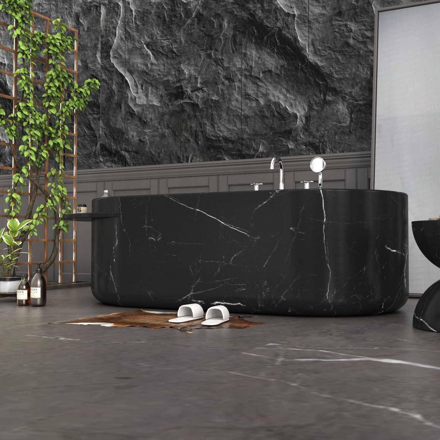 Yetta Freestanding Marble Soaking Bathtub – Portoro Marble