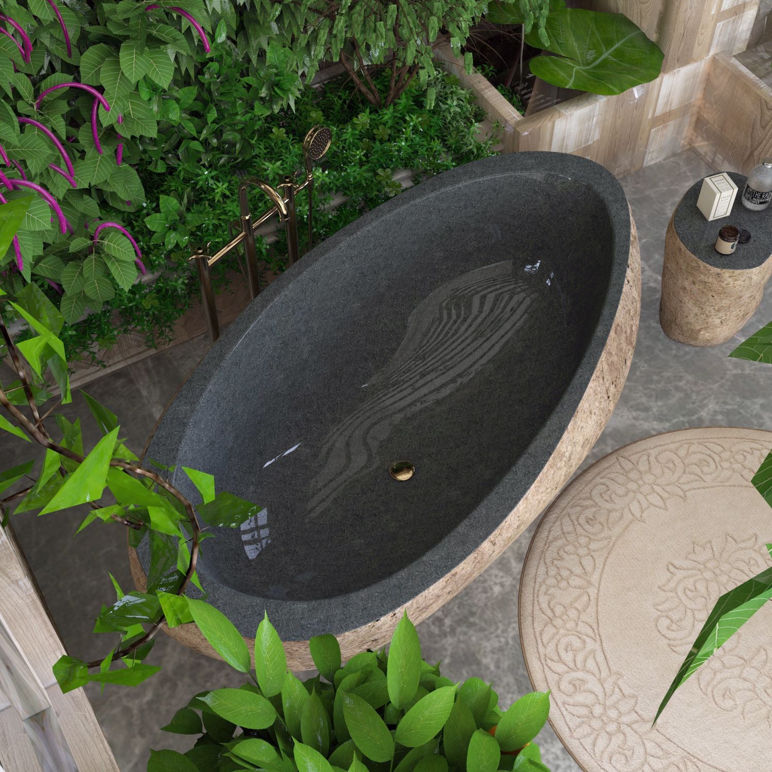 Yitta Freestanding Granite Soaking Bathtub – Filetto Cobble Stone