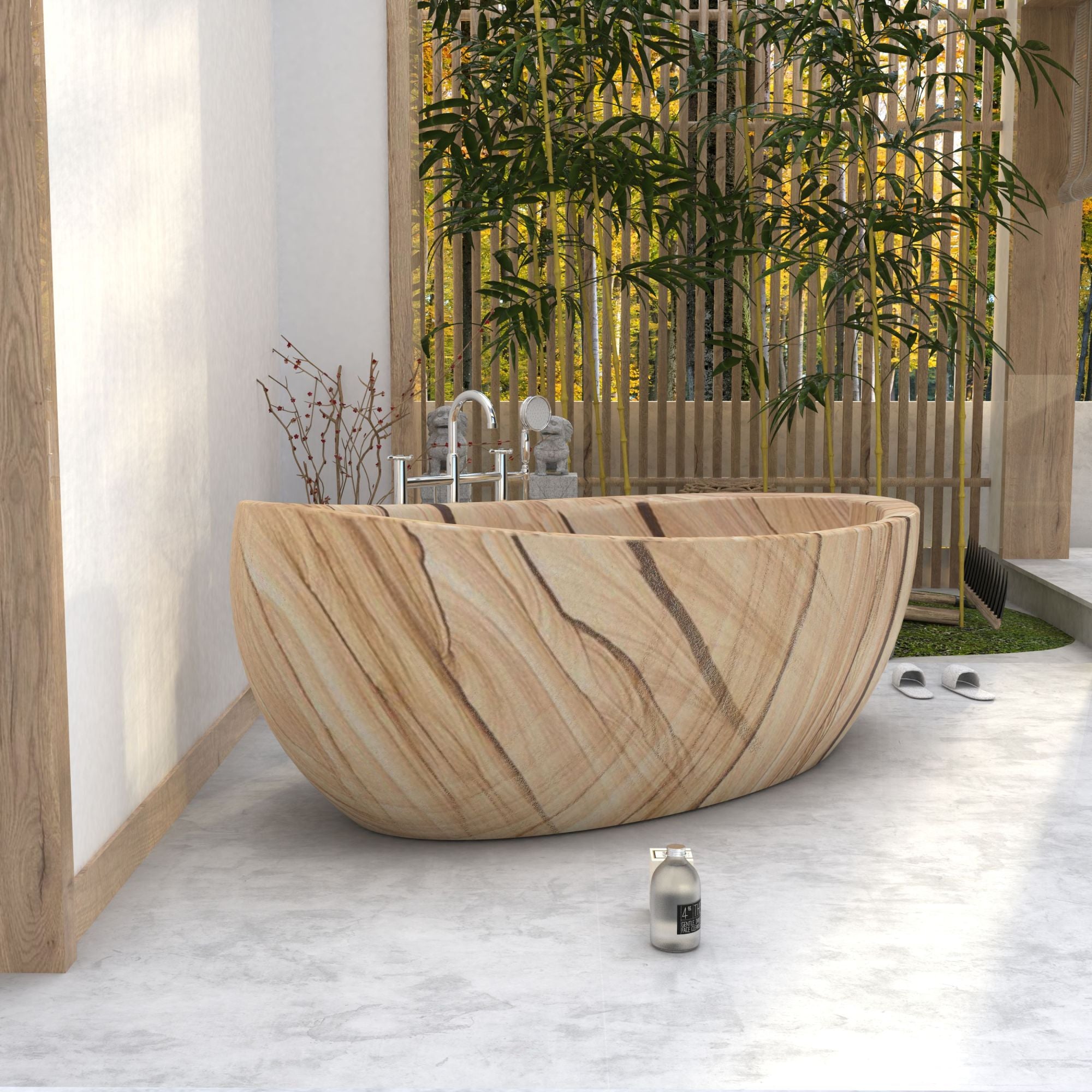 Yuka Freestanding Sandstone Soaking Bathtub
