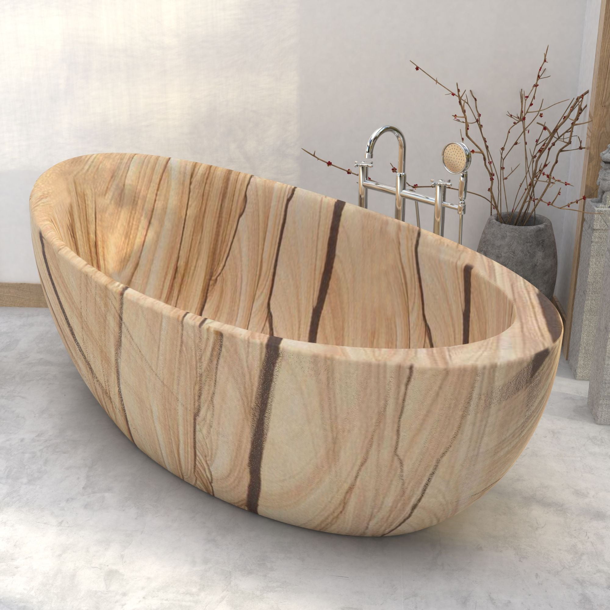 Yuka Freestanding Sandstone Soaking Bathtub