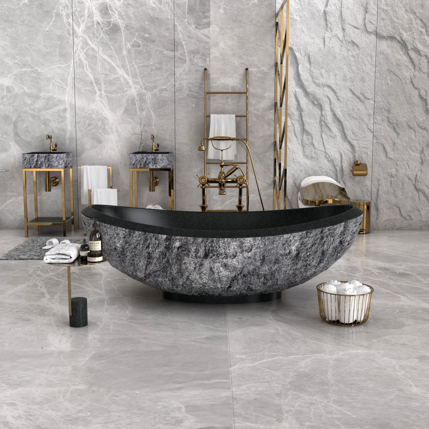 Yura Freestanding Granite Soaking Bathtub – Neroco Stone