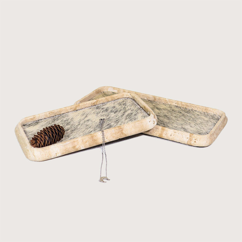 Decorative Beige Travertine Tray with Horse Fur