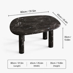 OIXDESIGN ZenPebble black marble coffee table size and dimensions in cm and inches