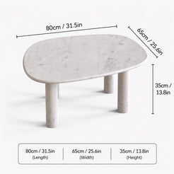 OIXDESIGN ZenPebble Carrara white marble coffee table size and dimensions in cm and inches
