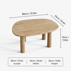 OIXDESIGN ZenPebble travertine coffee table size and dimensions in cm and inches