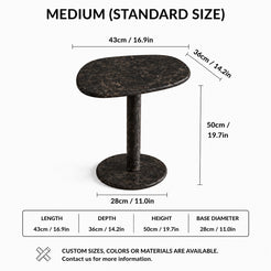 OIXDESIGN ZenPebble black marble side table standard and custom size dimensions in cm and inches