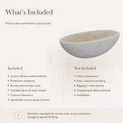 Orelia Wide Oval Bowl Freestanding Soaking Bathtub – Galala Cream Marble — What’s Included in the Reference Price.