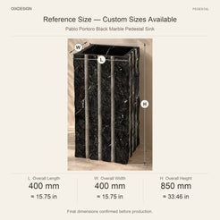Pablo Portoro Black Marble Pedestal Sink reference overall dimensions in millimeters and inches