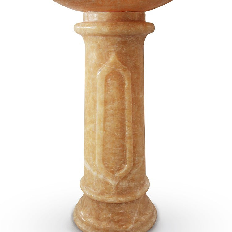 Paddy Honey Onyx Pedestal Sink — original carved column and rounded floor base detail