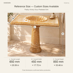 Paddy Honey Onyx Pedestal Sink reference overall dimensions in millimeters and inches