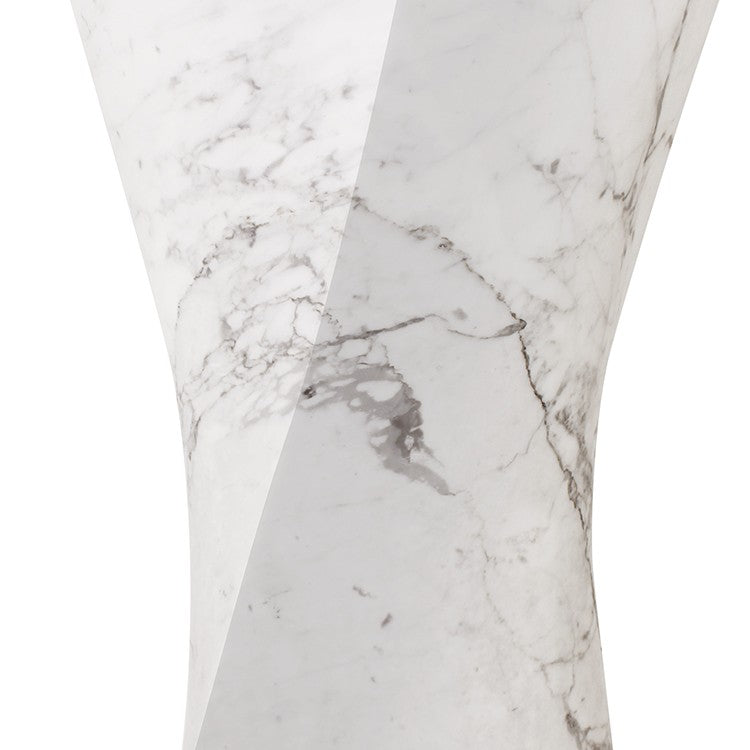 Pahara Carrara White Marble Pedestal Sink — original close view of the shaped waist and grey marble veins