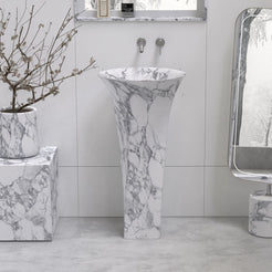 Paka Italian Arabescato Marble Pedestal Sink — additional room view showing the full column and basin