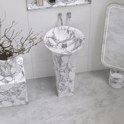 Paka Italian Arabescato Marble Pedestal Sink — basin and rim detail showing the original material
