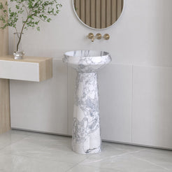 Pala Italian Arabescato Marble Pedestal Sink — alternate bathroom angle showing the full pedestal silhouette