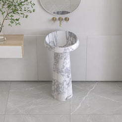 Pala Italian Arabescato Marble Pedestal Sink — additional room view showing the full column and basin