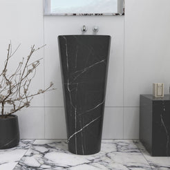 Pamina Portoro Black Marble Pedestal Sink — alternate bathroom angle showing the full pedestal silhouette
