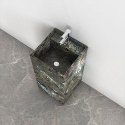 Panini Celestia Blue Quartzite Pedestal Sink — elevated basin view showing the rim, inner bowl and visible drain area