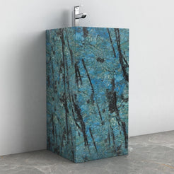 Panini Danube Blue Quartzite Pedestal Sink — alternate angle showing the complete pedestal and side profile