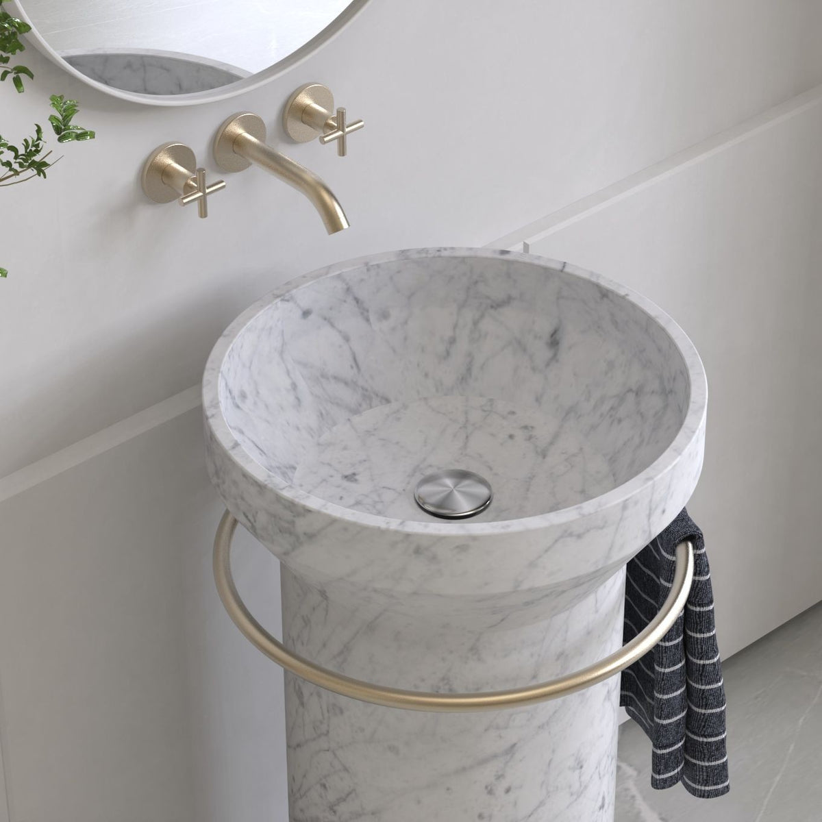 Pansy Carrara White Marble Pedestal Sink — basin and rim detail showing the original material