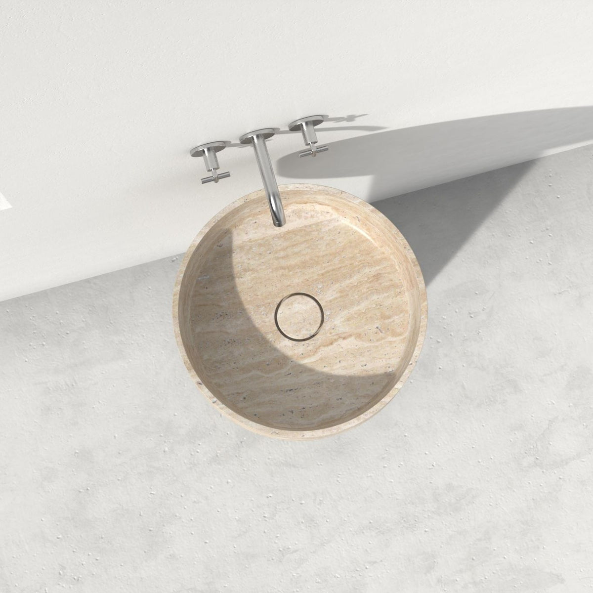 Pata Roman Travertine Pedestal Sink — upper wash surface and original stone detail