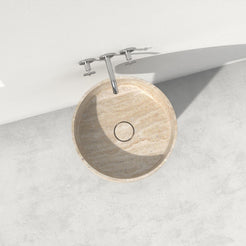 Pata Roman Travertine Pedestal Sink — upper wash surface and original stone detail