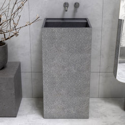 Patala Neroco Granite Pedestal Sink — alternate bathroom angle showing the full pedestal silhouette