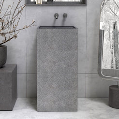 Patala Neroco Granite Pedestal Sink — additional room view showing the full column and basin